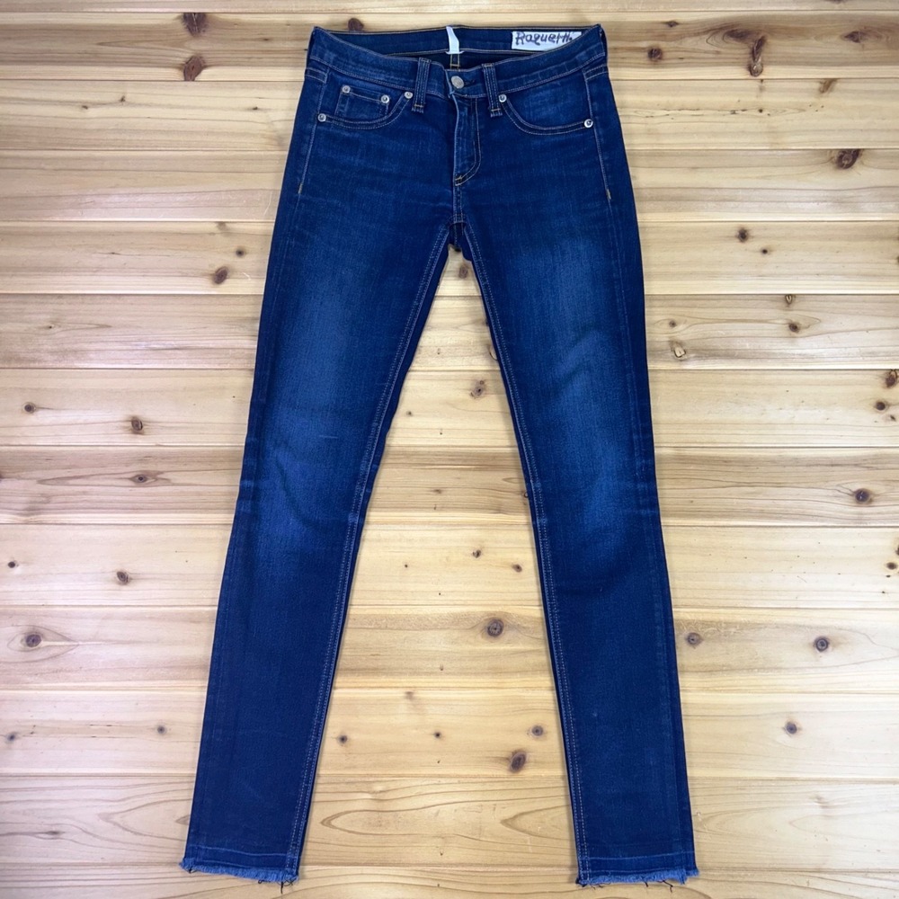 Rag & Bone Jeans Womens 25 Skinny Low Rise Raw Hem Dark Wash Denim Blue Jeans